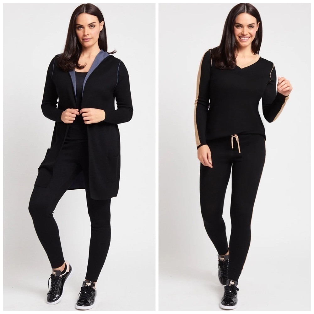 Peace Of Cloth Drawstring Track Pants Black Ribbed Waist & Cuffs Small